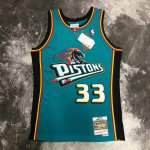 Maillot de Basket #33 Grant Hill Pistons Vintage Bleu Imprimé